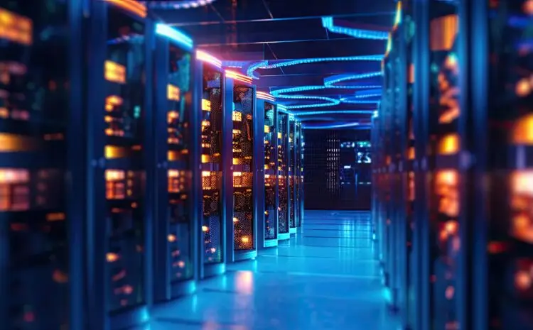 a network of servers at a data center. not enough depth of field. made using generative AI tools