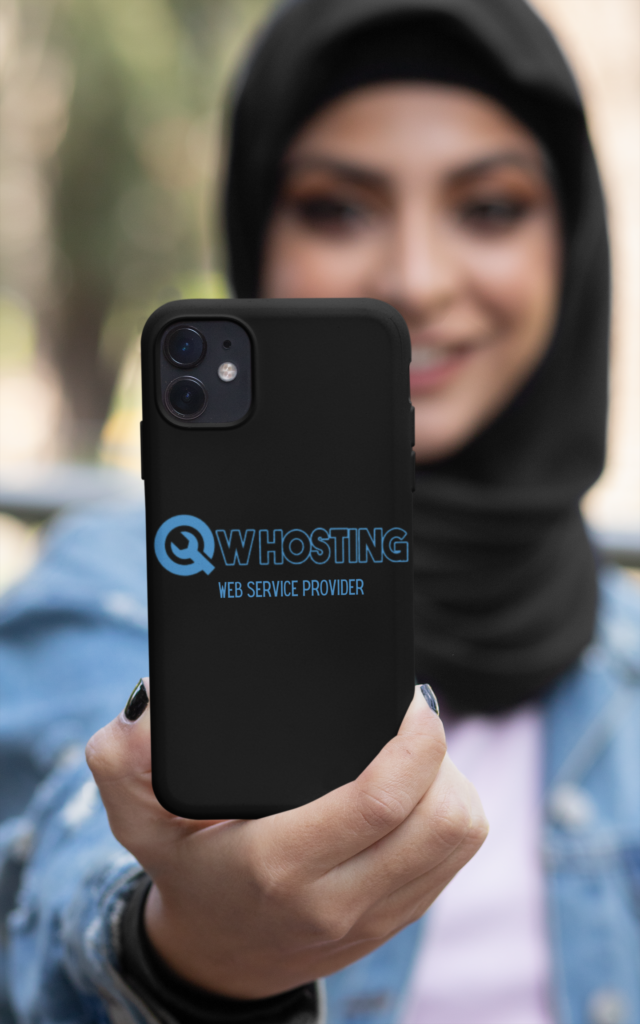 phone case mockup featuring a woman in a hijab 32417